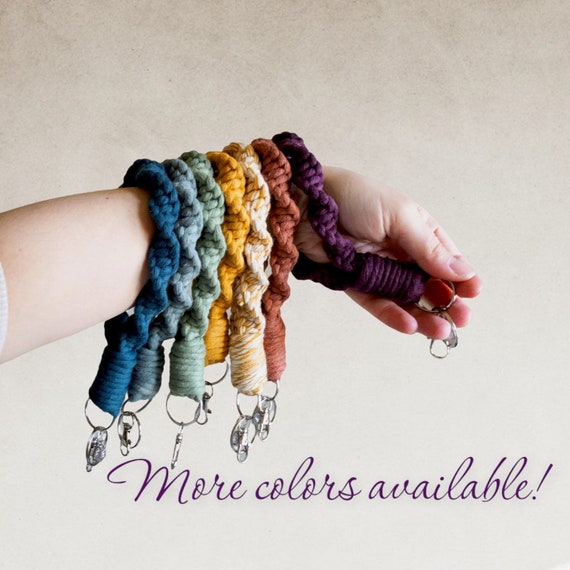 Macrame Wristlet Keychain: Boho Key Fob, Recycled Cotton Cord