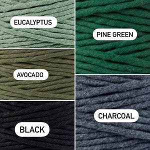 May include: Four spools of cotton cord in different colors: eucalyptus green, pine green, avocado green, and charcoal gray. The spools are labeled with the color names.