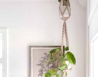 Double Macrame Plant Hanger – Boho Hanging Planter for Indoor Decor