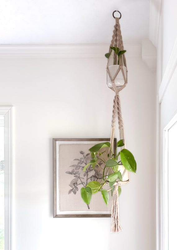 Double Macrame Plant Hanger  Boho Hanging Planter for Indoor Decor