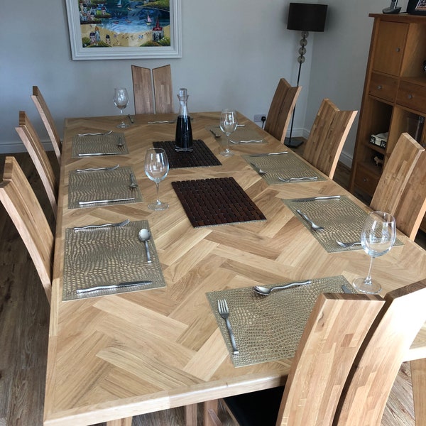 Herringbone solid oak parquet dining table