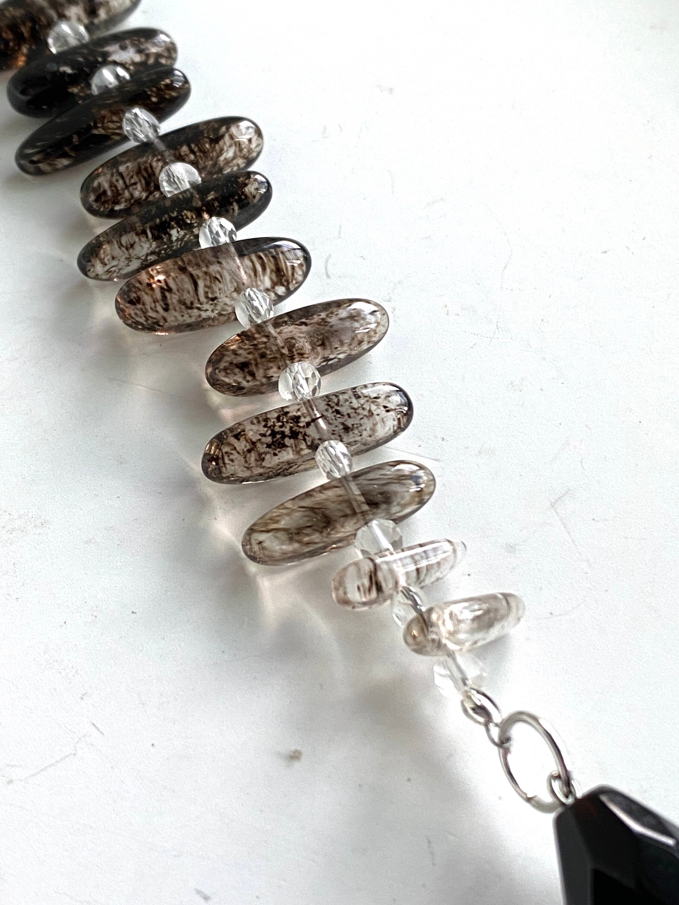 Tourmaline Black Quartz Car Mirror Dangle With Pillow Heart and