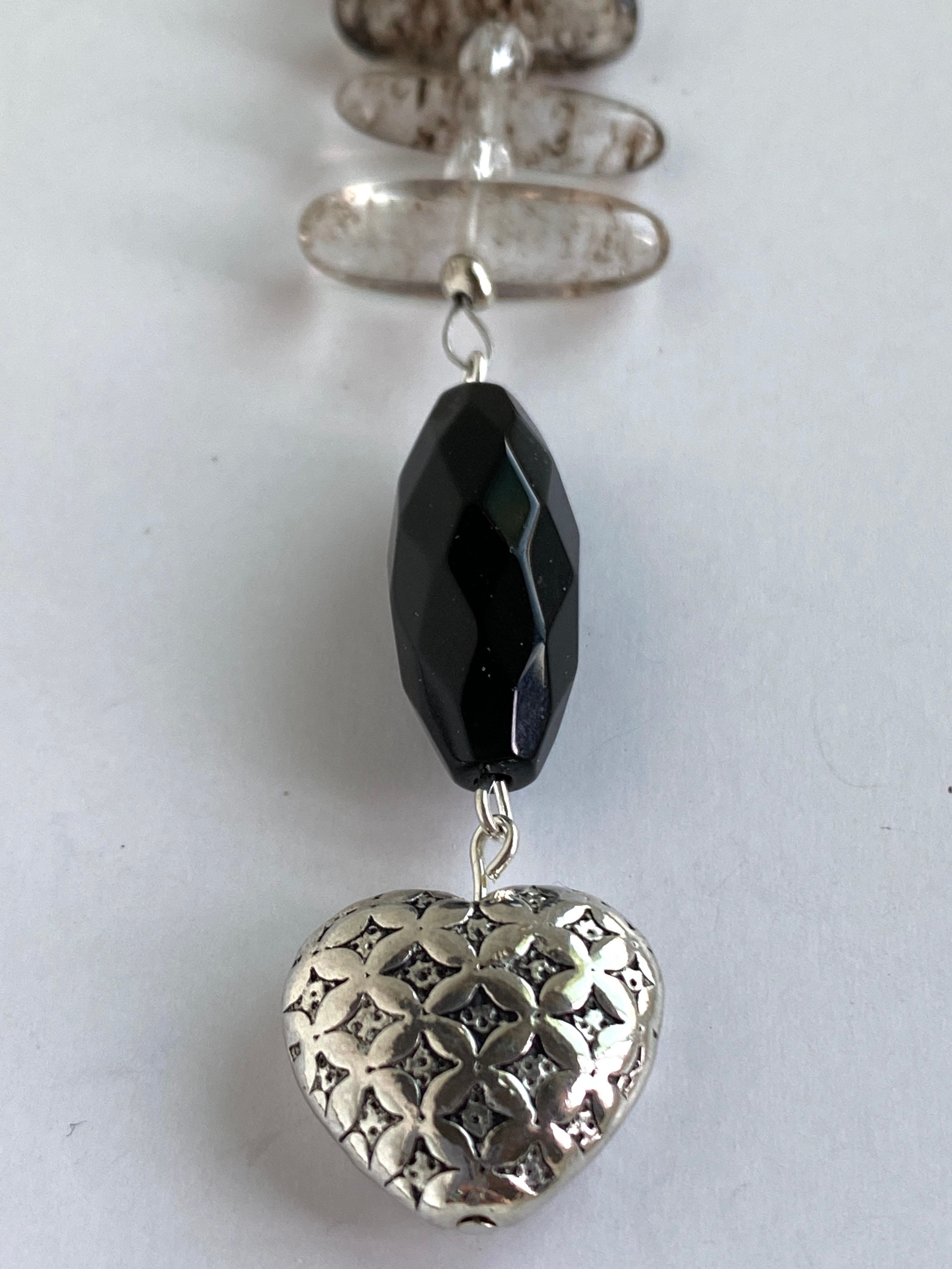 Tourmaline Black Quartz Car Mirror Dangle With Pillow Heart and
