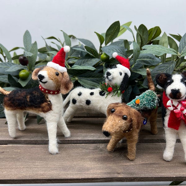 Christmas Dog Pack, Felted dogs, Holiday Decorations- 4 pc set 2022 NEW