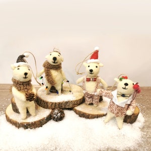 NEW Christmas Bear-teddy ornament-handmade-needle felted-ornaments-4 pc set