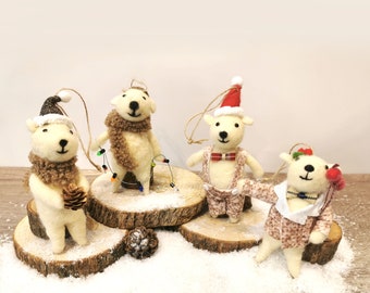 NEW Christmas Bear-teddy ornament-handmade-needle felted-ornaments-4 pc set