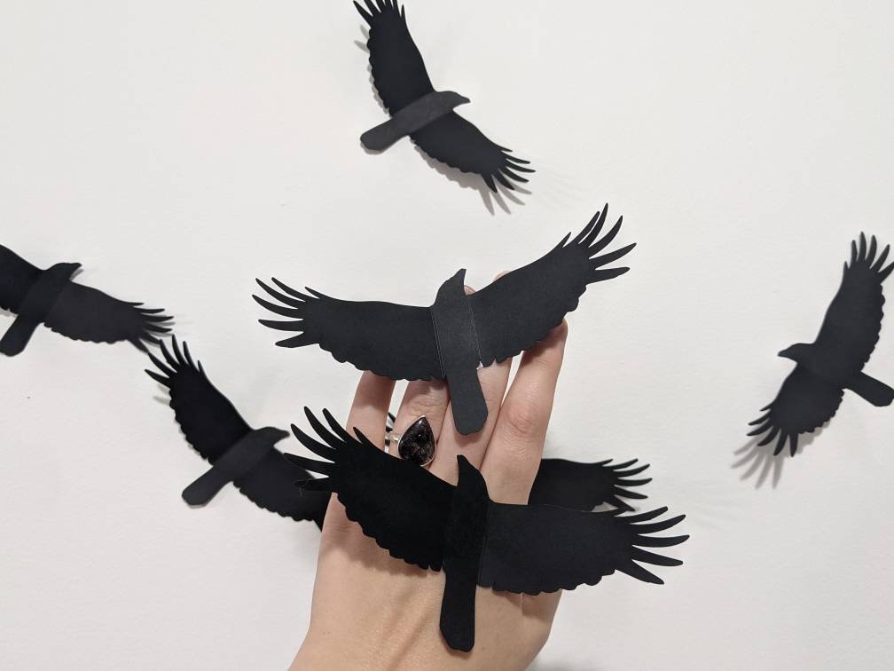 Black Crow Decorations | Cardstock Crow | Halloween Decor | Crowcore | Spooky Season | Witch Aesthetic | Gift for | Black | Party | Dark