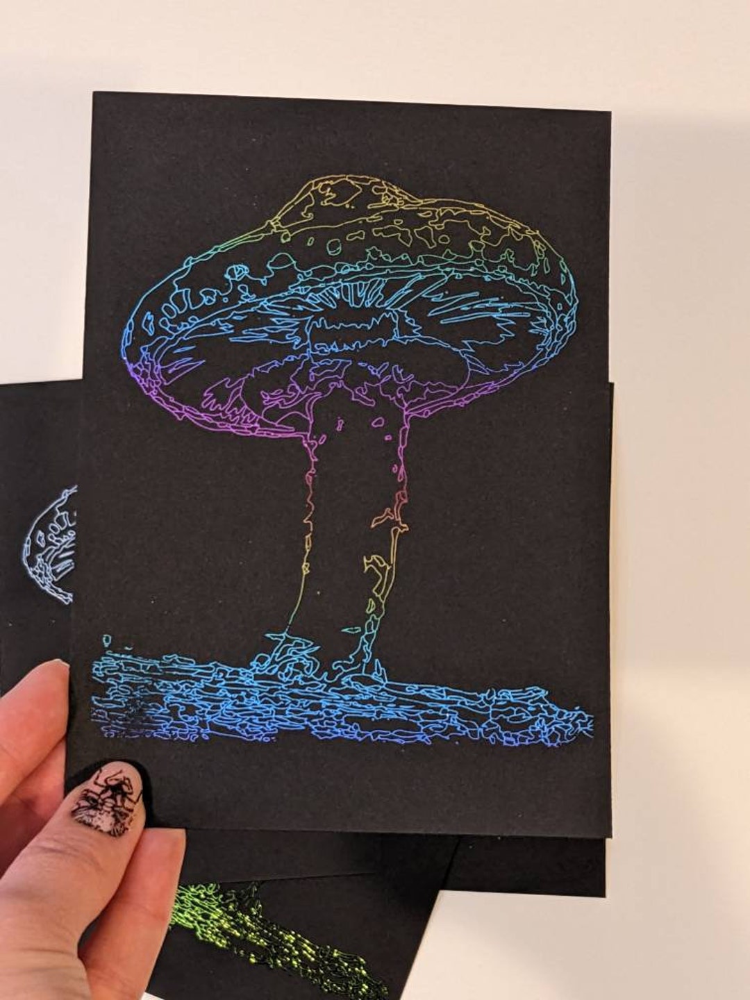 Foiled Mushroom Print on Black Cardstock Gift for Decor Art Fairycore