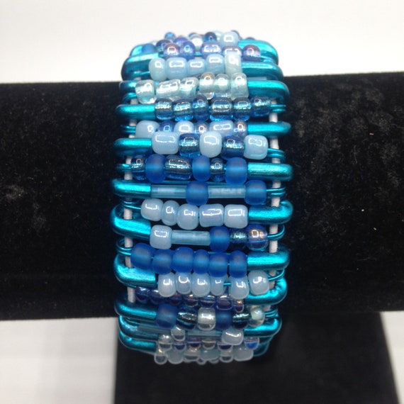 Blue Beaded Safety Pin Bracelet Etsy