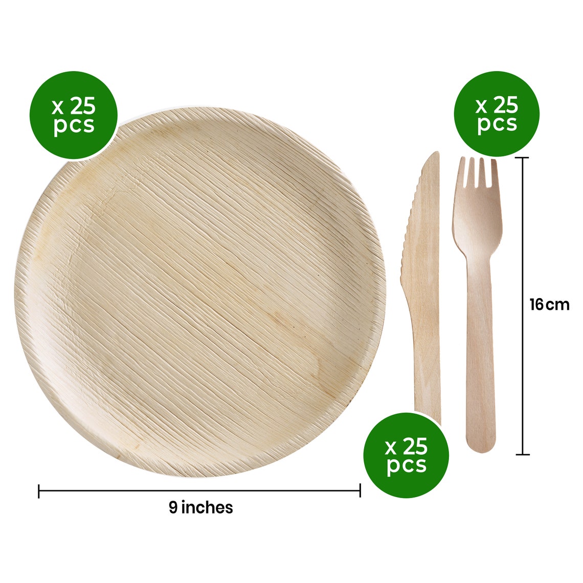 Premium Large Disposable & Biodegradable Plates Set With Cutlery