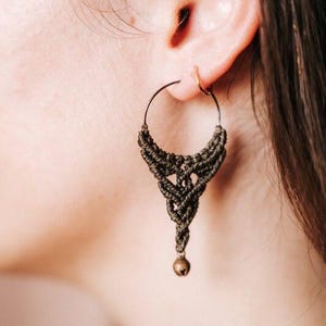 Yusana Earrings – Triangular macrame earrings with bells | Natural & Elegant | Boho Jewelry