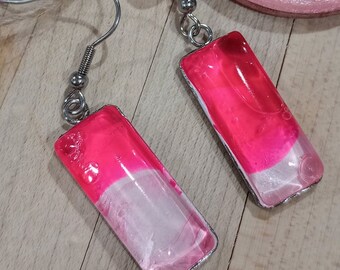 Rectangle acrylic fluid art earrings,hot pink white,colorful acrylic fluid art jewelry,multicolor Valentine's day earrings