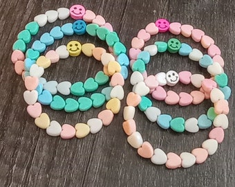 Smiley face stretch bracelets, emoji bracelets, Easter basket fillers, kids happy face bracelets, pastel bracelets