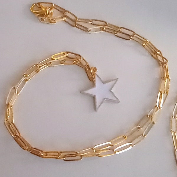 Star paperclip chain charm necklace, paperclip chain necklaces, 16k gold plated, stars and celestial inspired, Mother's day gift