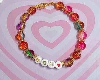 MOM word beaded bracelet, Mother's day jewelry, letter bracelets