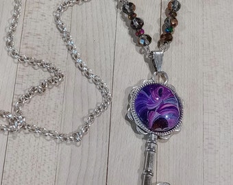 Purple fluid art key pendant,fluid art jewelry,fluid art necklace,key pendant,purple jewelry,statement jewelry piece,fluid art necklace