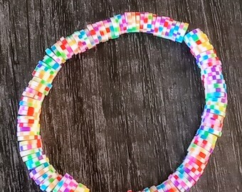 Rainbow speckled heshi bead bracelet, Summer bracelets, clay bead bracelets, stretch bracelets