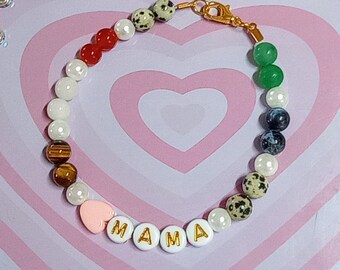 MAMA word bracelet, Mother's day jewelry, Natural stone jewelry, Letter bracelets