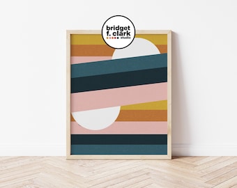 Abstract Sun Print, Mid Century Modern Wall Art Printable, Printable Wall Art, Modern Stripes, Colorful Abstract, Wall Decor for Living Room