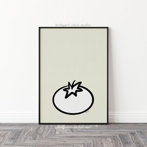 Tomato Art, Retro Wall Art, Tomato Decor, Kitchen Art Print, Summer Fruit Print, Black and White Art, Mid Century Modern Wall Art Printable