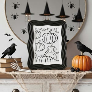 Dynie czarno-białe do druku, minimalistyczne wydruki na Halloween, wydruki na ścianę z dyniami, nowoczesne wydruki na Święto Dziękczynienia, dekoracje na jesień zdjęcie 3