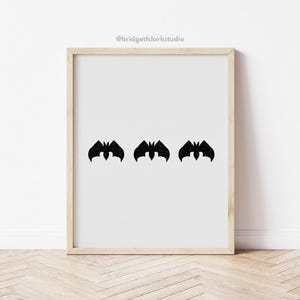 Halloween Bat Decor, Halloween Printable Art, Bat Art Print, Farmhouse Halloween Decor, Boho Halloween Art, Black and White Art, Party Decor