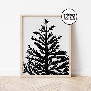 Christmas Tree Art, Christmas Wall Art Printable, Black and White, Printable Wall Art, Modern Christmas Decor, Christmas Gift for Home image 1