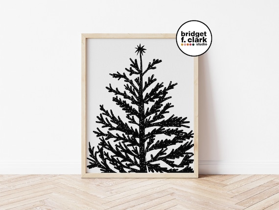 Christmas Tree Art, Christmas Wall Art Printable, Black and White, Printable Wall Art, Modern Christmas Decor, Christmas Gift for Home