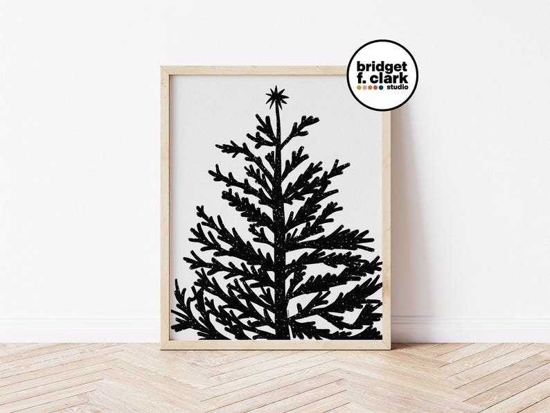 Christmas Tree Art, Christmas Wall Art Printable, Black and White, Printable Wall Art, Modern Christmas Decor, Christmas Gift for Home image 1