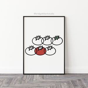 Tomato Art, Mid Century Modern Printable Wall Art, Retro Wall Art, Tomato Decor, Kitchen Art Print, Summer Fruit Print, Kitchen Wall Decor