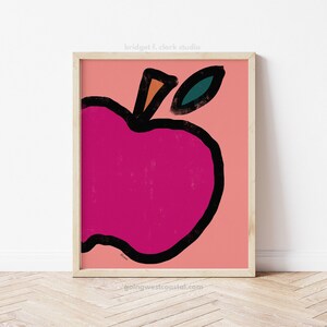 Printable Wall Art, Apple Art Print, Food Art Print, Kitchen Decor, Pop Art Poster, Fruit Wall Art, Modern Art Print, Hot Pink Decor