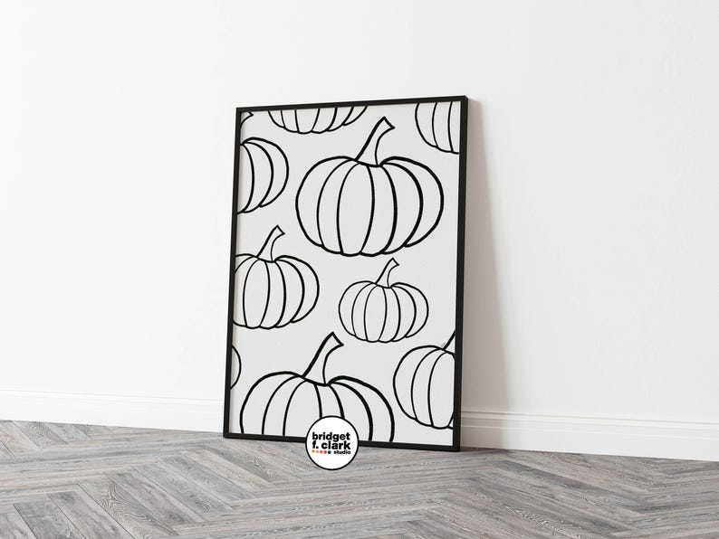 Dynie czarno-białe do druku, minimalistyczne wydruki na Halloween, wydruki na ścianę z dyniami, nowoczesne wydruki na Święto Dziękczynienia, dekoracje na jesień zdjęcie 4