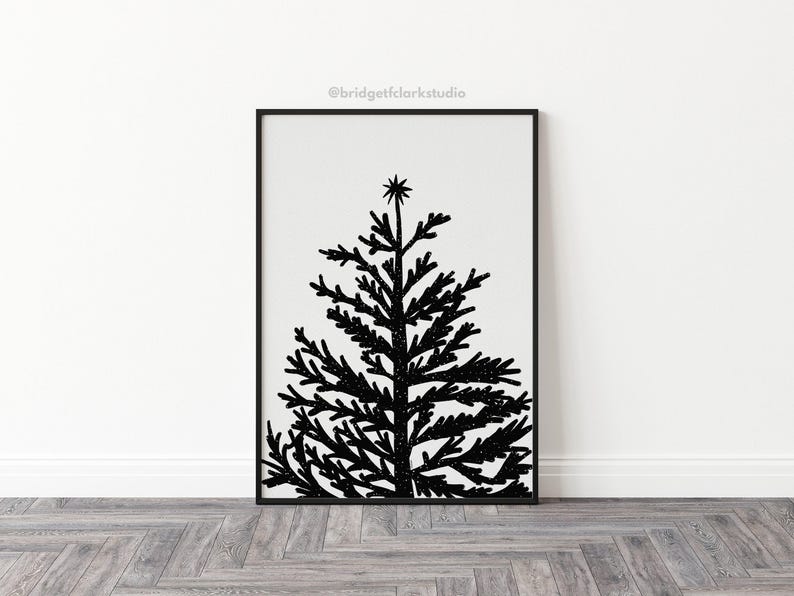 Christmas Tree Art, Christmas Wall Art Printable, Black and White, Printable Wall Art, Modern Christmas Decor, Christmas Gift for Home image 3