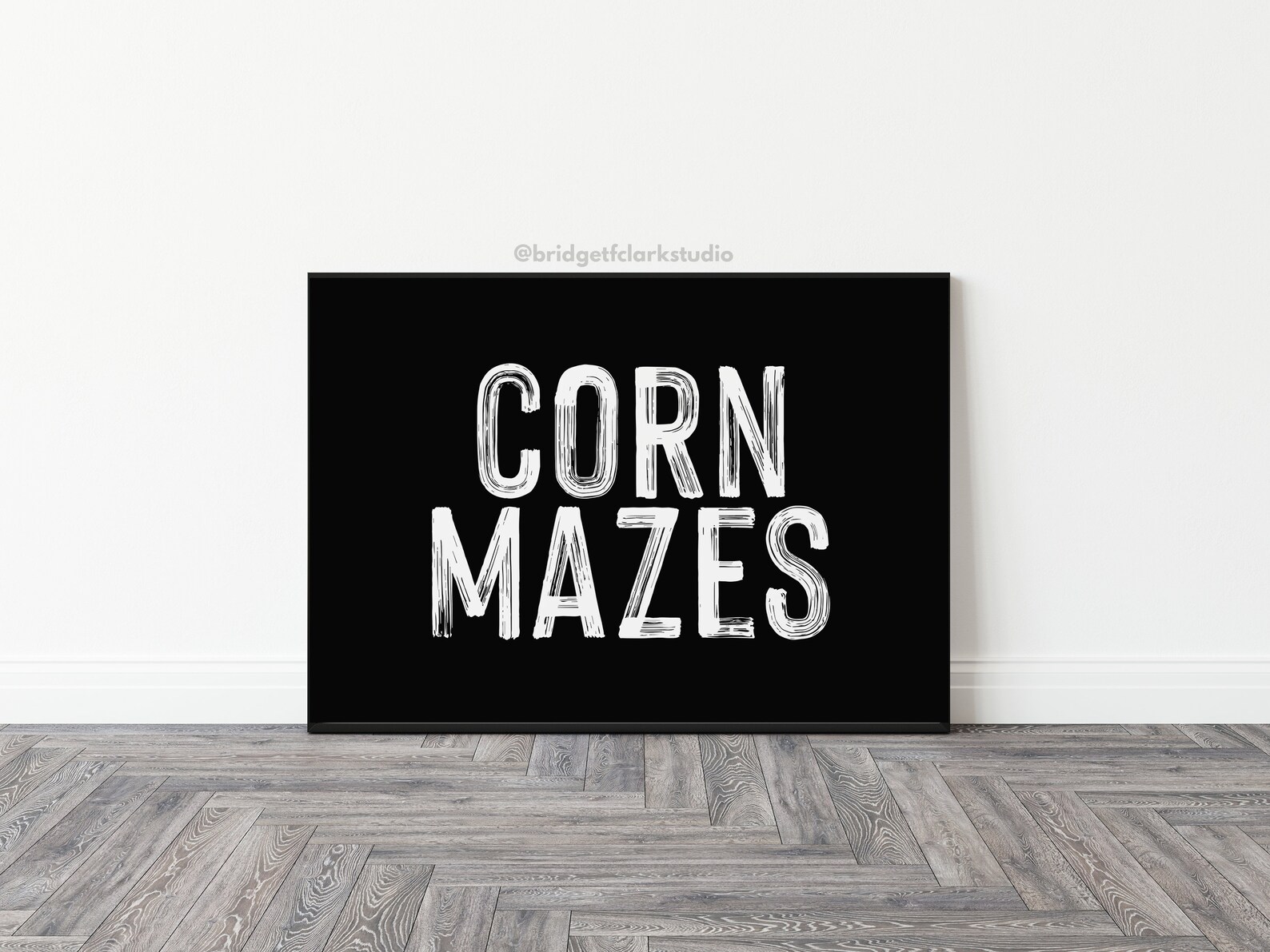 Corn Maze Sign, Halloween Printable Wall Art, Black and White Art