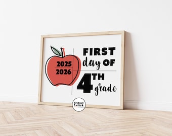 Panneau premier jour d'école, 4e année, impression de la rentrée scolaire, panneau de la rentrée scolaire, imprimés pour la classe, premier jour de la 4e année