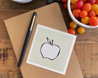 Apple Print, 4x4 Prints, Fruit Art Prints Mini, Small Art Poster, Black and White Art, Gifts Under 10 Dollars, Affordable Art Prints, Tiny