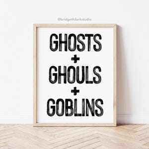 Arte de parede para impressão de outono em preto e branco, impressões de provérbios de Halloween, sinal de Halloween de fazenda, fantasmas e goblins, arte moderna de Halloween