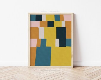 Color Block Art, Geometric Wall Art Printable, Retro Art, Wall Decor for Office, Colorful Abstract Art Print, Bedroom Decor for Teens,