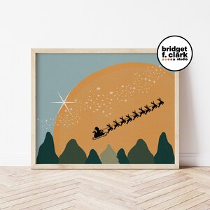 Weihnachtsmann Schlitten Kunst, Weihnachtsmann Schlitten druckbare Wandkunst, Kinder Weihnachtsdekor, Bunte Weihnachtswandkunst, Boho Weihnachtsdekor, Weihnachtsmann Kunstdrucke