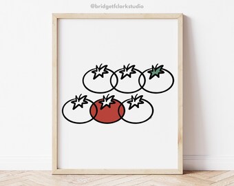 Tomato Art, Mid Century Modern Printable Wall Art, Retro Wall Art, Tomato Decor, Kitchen Art Print, Summer Fruit Print, Kitchen Wall Decor