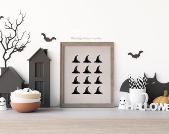 Witch Hat Art, Halloween Prints Digitale Download, Witch Printable Wall Art, Witch Art Print, Rustiek Halloween Decor, Halloween Party Decor