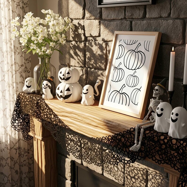 Dynie czarno-białe do druku, minimalistyczne wydruki na Halloween, wydruki na ścianę z dyniami, nowoczesne wydruki na Święto Dziękczynienia, dekoracje na jesień zdjęcie 2