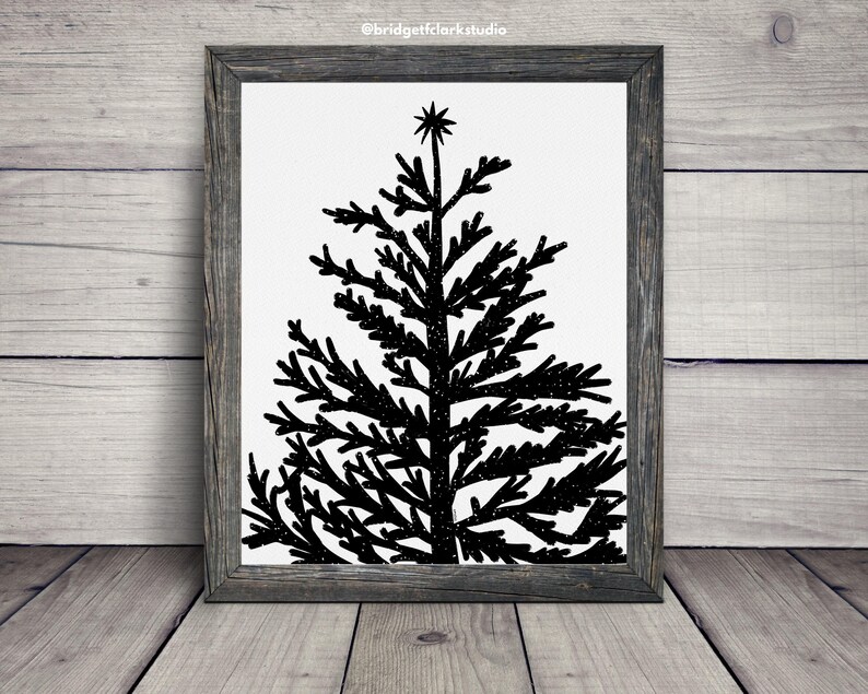 Christmas Tree Art, Christmas Wall Art Printable, Black and White, Printable Wall Art, Modern Christmas Decor, Christmas Gift for Home image 2