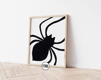 Stor spindel Halloween utskrivbar, modern Halloween utskrivbar väggkonst, DIY Halloween-festdekor, minimal Halloween-spindeldekor, spindeltryck
