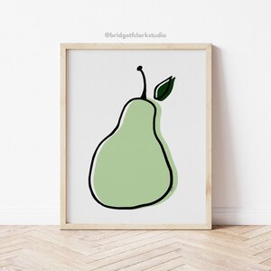 Pear Art Print, Printable Wall Art, Fruit Kitchen Art, Kitchen Decor, Mid Century Modern Wall Art Printable, Fruit Wall Art, Art Print