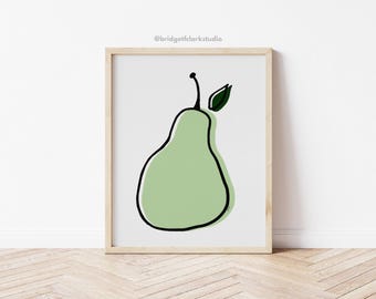 Pear Art Print, afdrukbare muurkunst, fruitkeukenkunst, keukendecor, Mid Century moderne muurkunst afdrukbaar, fruitmuurkunst, Art Print