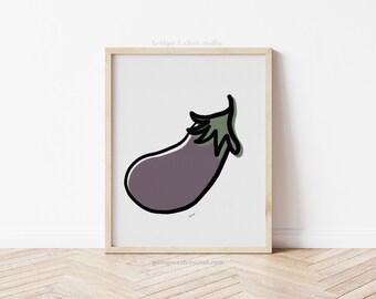 Eggplant Art Print, Printable Wall Art, Mid Century Modern Wall Art Printable, Retro Kitchen Wall Art, Vegetable Prints, Food Art Print