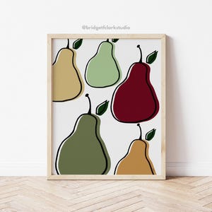 Pear Art Print, Fall Printables, Mid Century Modern Wall Art Printable, Fruit Wall Art, Classroom Posters, Fruit Kitchen Art, Kitchen Decor