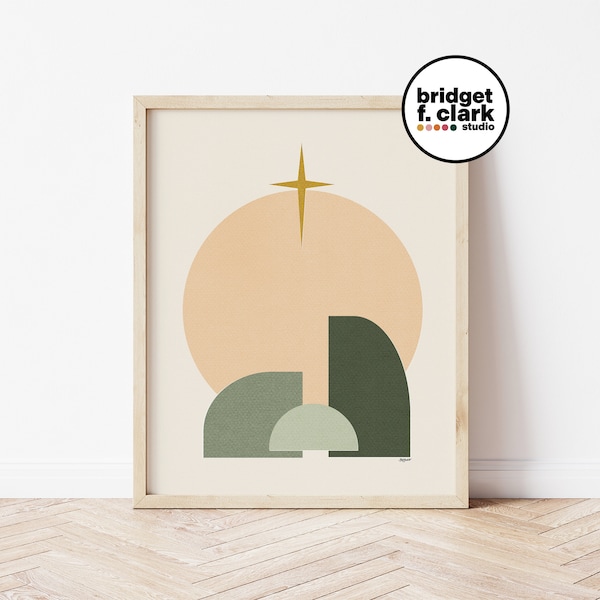 Nativity Wall Art, Moss Green Christmas Printable Wall Art, Nativity Art, Holiday Digital Prints, Neutral Christmas Art, Holiday Poster