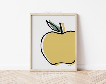 Apple Art Print Digital Download, Mid Century Modern Wall Art Printable, Apple Kitchen Decor, Fruit Kitchen Art Print, Printable Wall Art